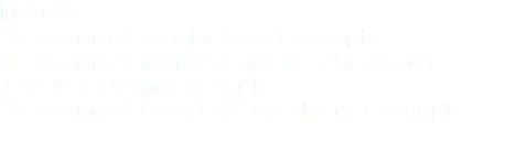 Includes: 3 Customized Graphic Logo Concepts 3 Customized Business Card, Letterhead and Envelope Design Concepts 3 Customized Level 1 Website Theme Concepts 